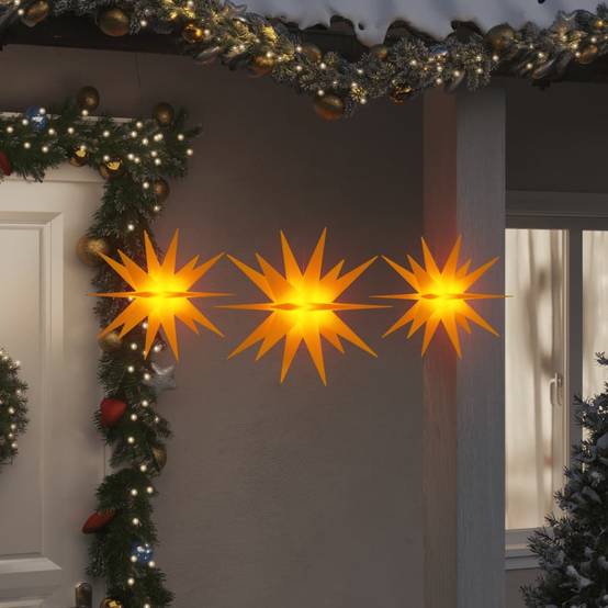 Lot de 3 Étoiles de Noël LED Pliables à Piles Décoration Fête Jaune – ComfortXL Outdoor Living - Image 1