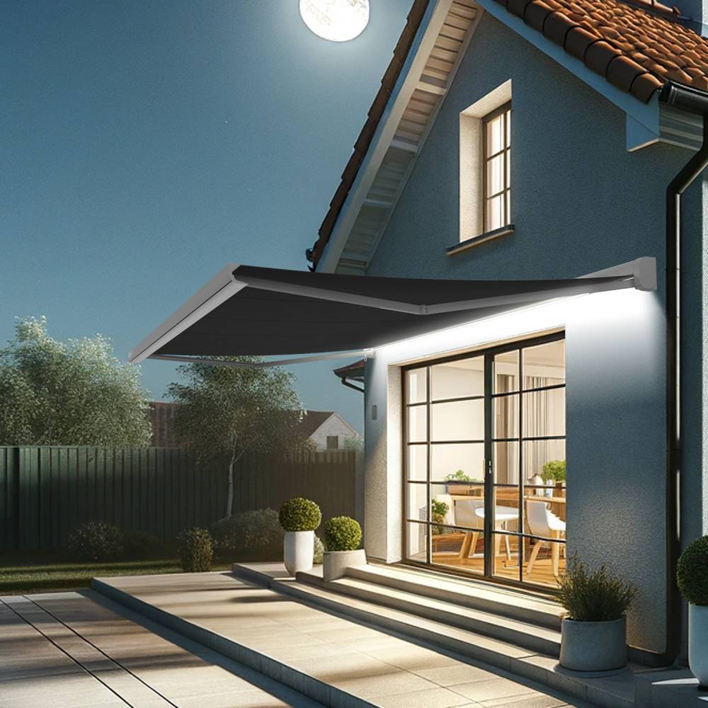 Intersun - Store banne coffre CELESTE 5,00x3,00 M (Motorisé Secours à Télécommande + LED - Blanc - Gris Graphite) - INTERSUN - Imagen 3