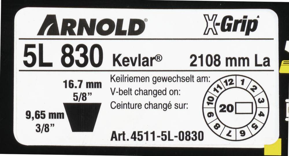 Arnold - Courroie trapézoïdale X-Grip V de type 5L830 Arnold - Imagen 2
