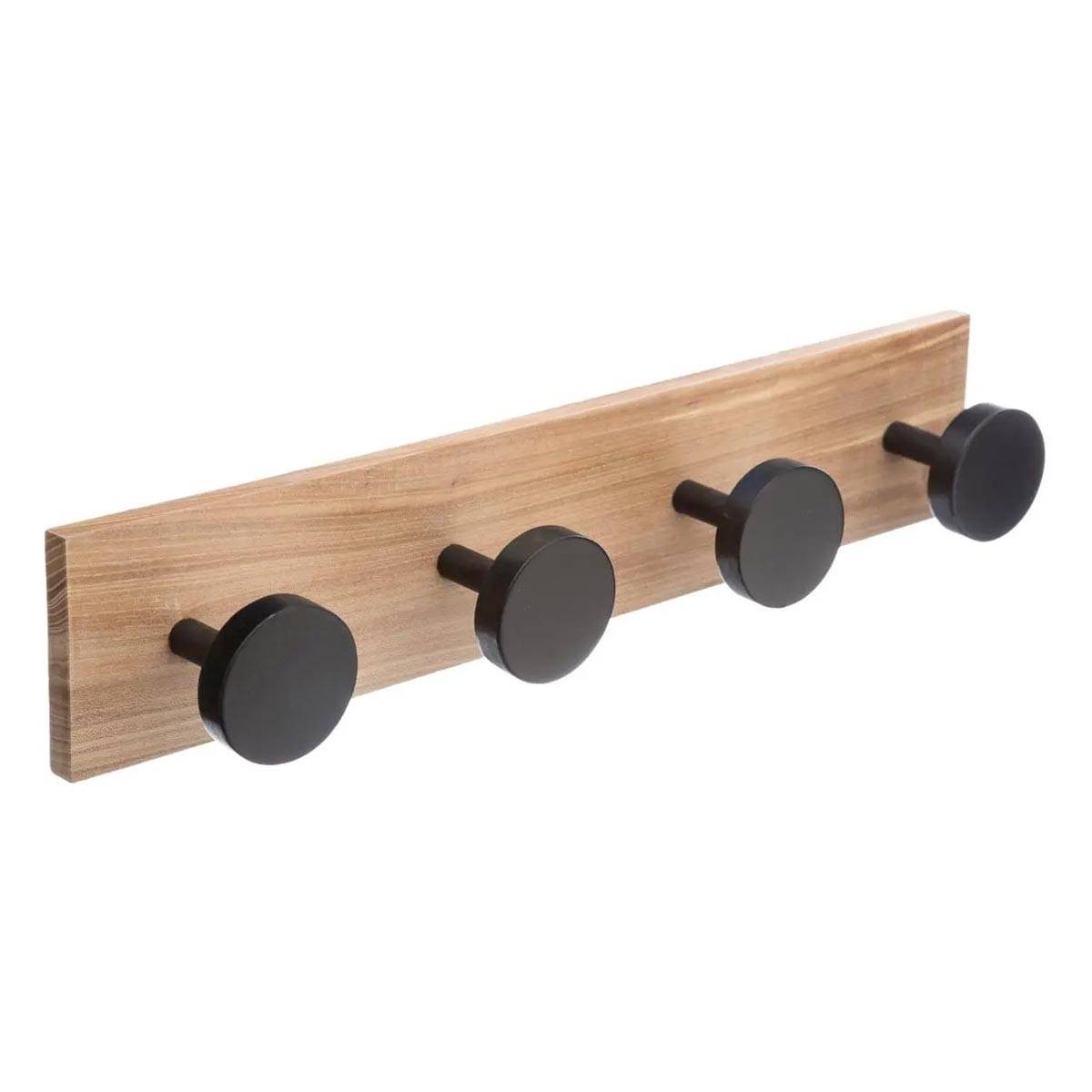 Patère en Bois "4 Têtes" 40cm Noir - Image 1