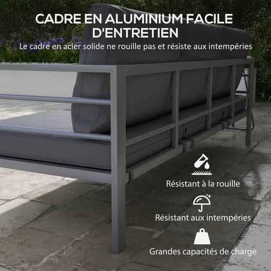 Canapé de jardin 3 places aluminium gris 185 x 66 x 64 cm - PANGIVO - Image 6
