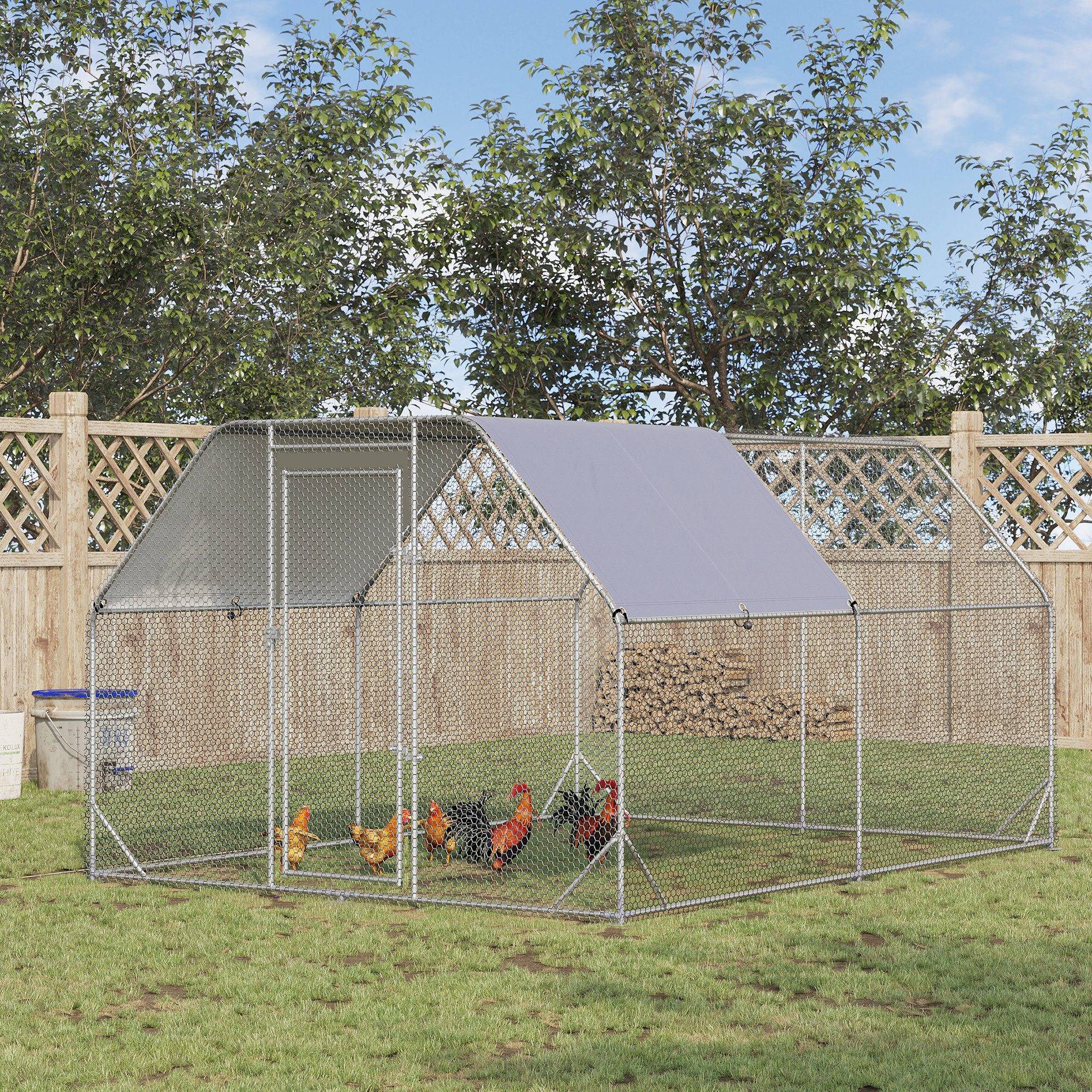 Poulailler extérieur, enclos pour poules, porte verrouillable, pour 10 à 12 poules, 280 cm x 380 cm x 195 cm, gris - Image 3