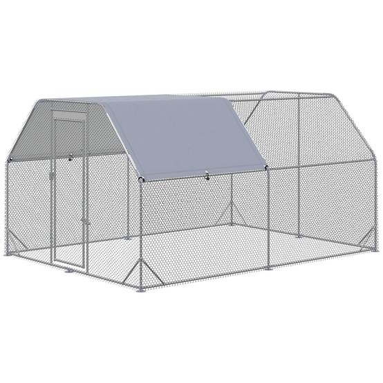 Poulailler extérieur, enclos pour poules, porte verrouillable, pour 10 à 12 poules, 280 cm x 380 cm x 195 cm, gris - Image 2