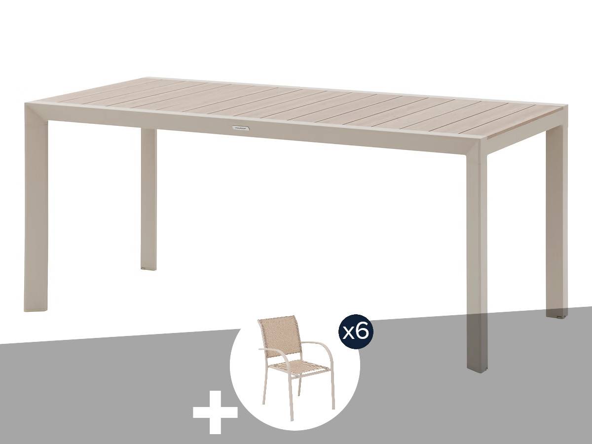 Hesperide - Table de jardin rectangulaire alu Evasion 6 places effet bois Lin et argile + 6 fauteuils Piazza - Hespéride - Image 2