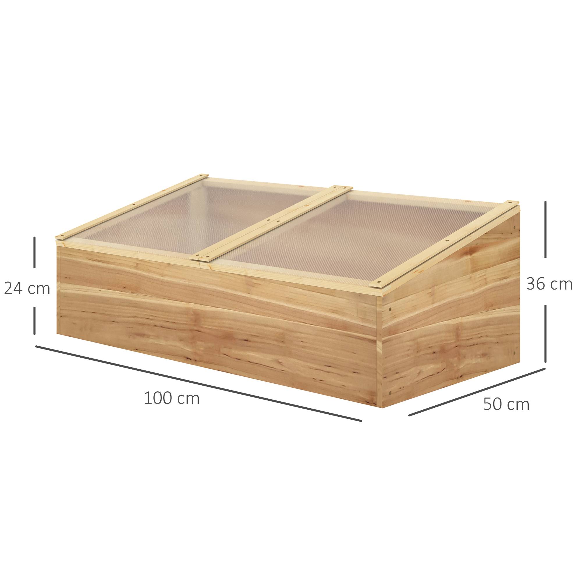 Outsunny - Mini Serre de Jardin pour semis 100x50x36 cm Toit 2 pans ouvrables séparément Polycarbonate Bois Sapin pré-huilé - Outsunny - Image 3