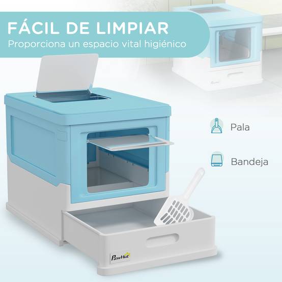 Litière couverte pliable bac extraible pelle 47,5x35,5x36,7 cm bleu - Image 6
