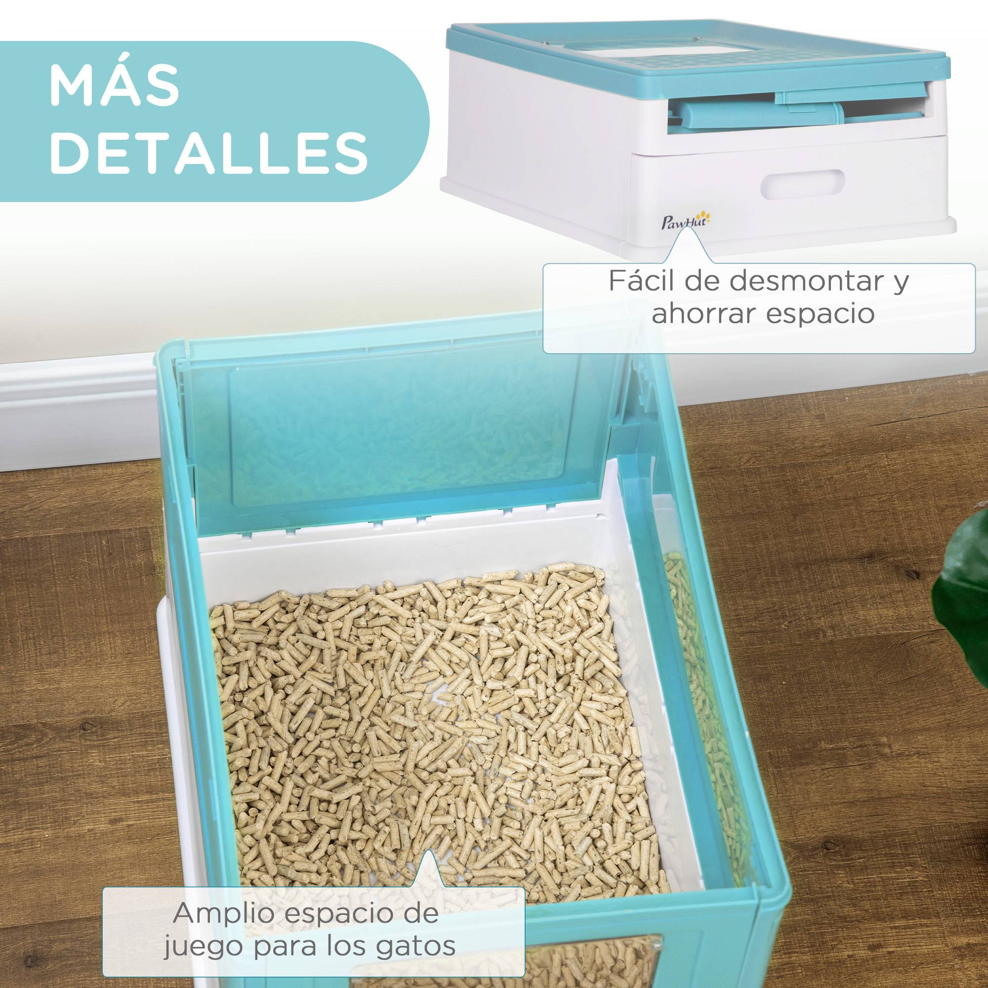 Litière couverte pliable bac extraible pelle 47,5x35,5x36,7 cm bleu - Image 9