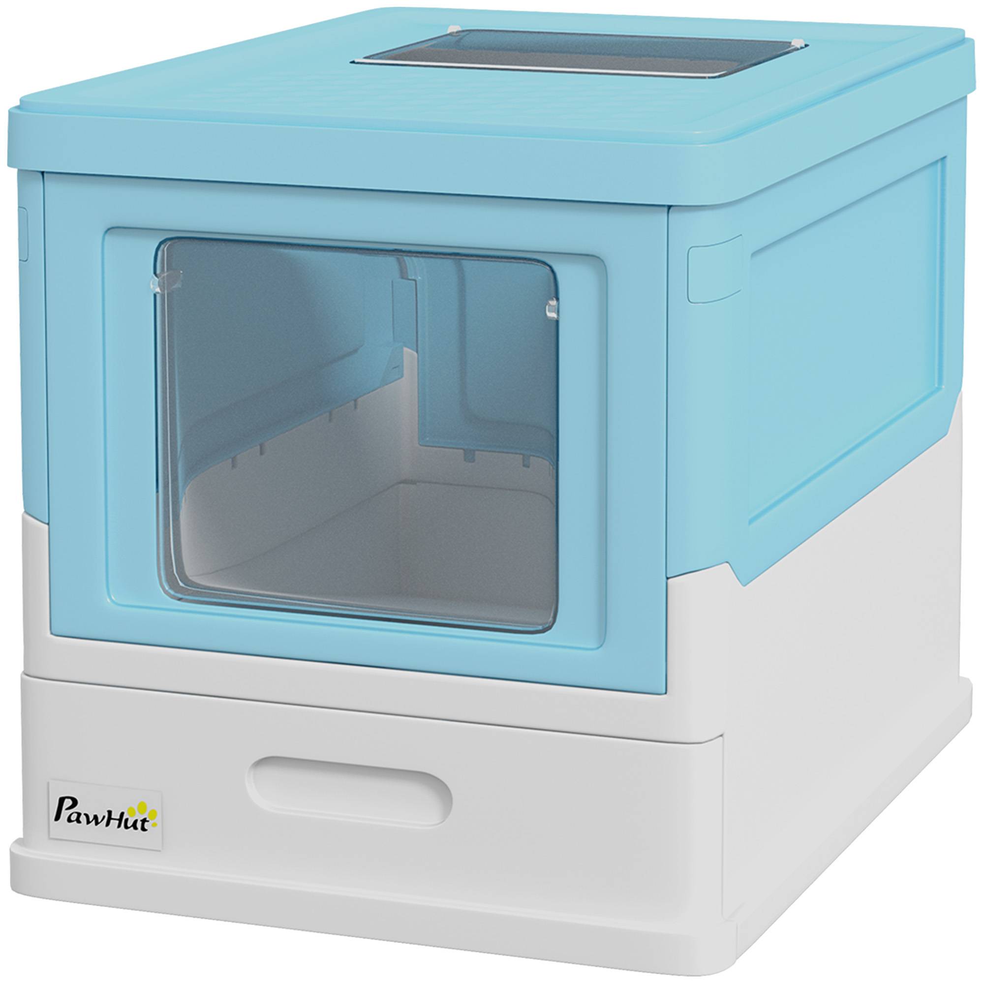 Litière couverte pliable bac extraible pelle 47,5x35,5x36,7 cm bleu - Image 2