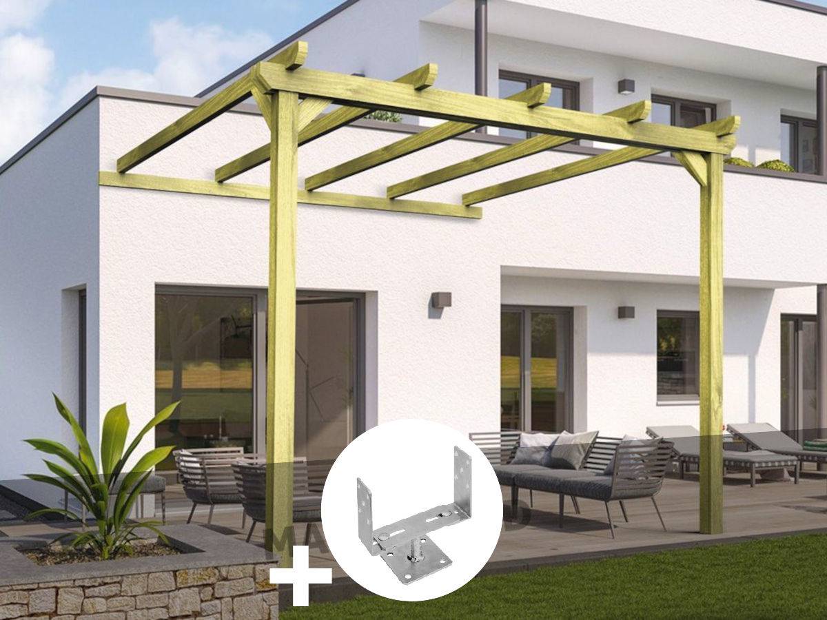 Pergola adossée en bois massif Saint-Denis 510 x 300 cm + 3 supports surélevés - Maderland - Image 1