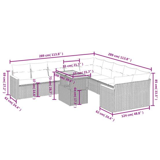 Salon de jardin 11 pcs Beige Résine Tressée Table transformable et Coussins Gris – ComfortXL Outdoor Living - Image 3