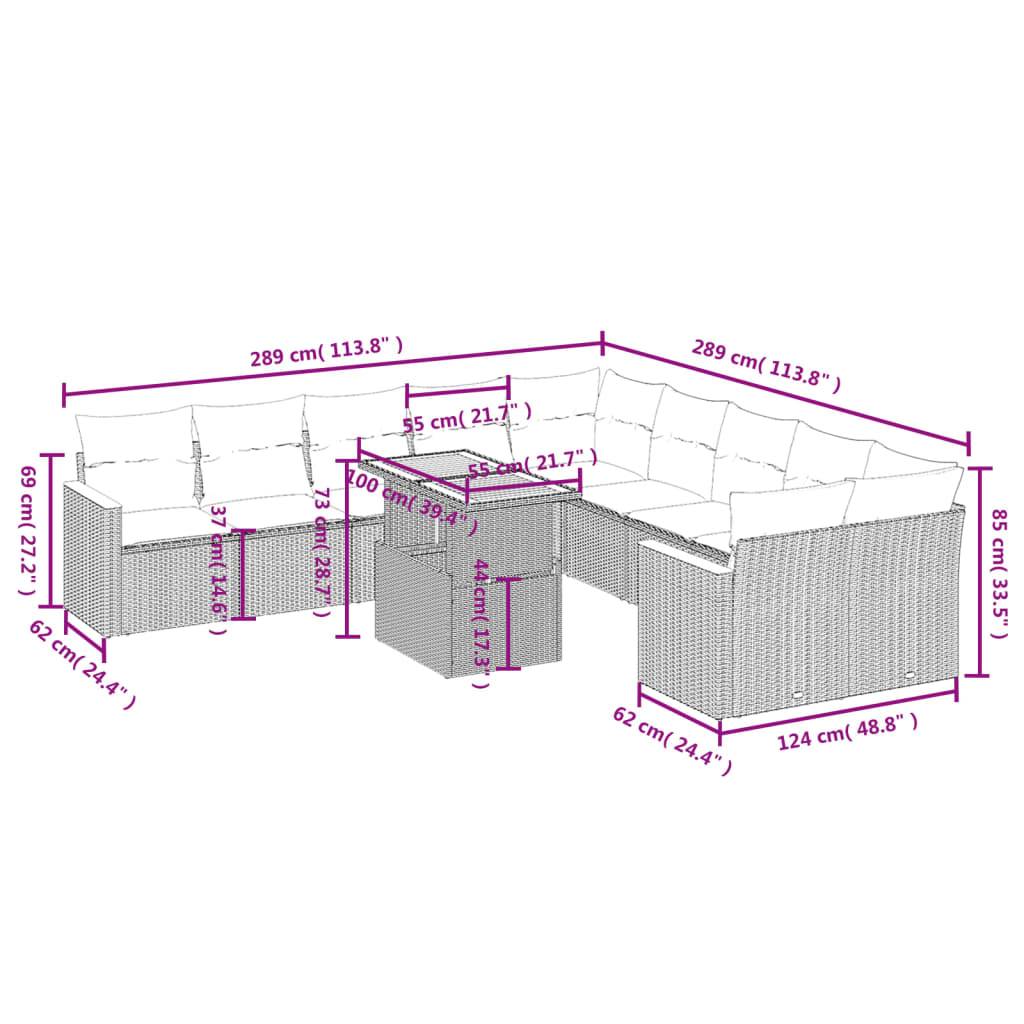 Salon de jardin 11 pcs Beige Résine Tressée Table transformable et Coussins Gris – ComfortXL Outdoor Living - Image 3