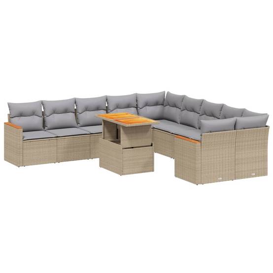 Salon de jardin 11 pcs Beige Résine Tressée Table transformable et Coussins Gris – ComfortXL Outdoor Living - Image 2