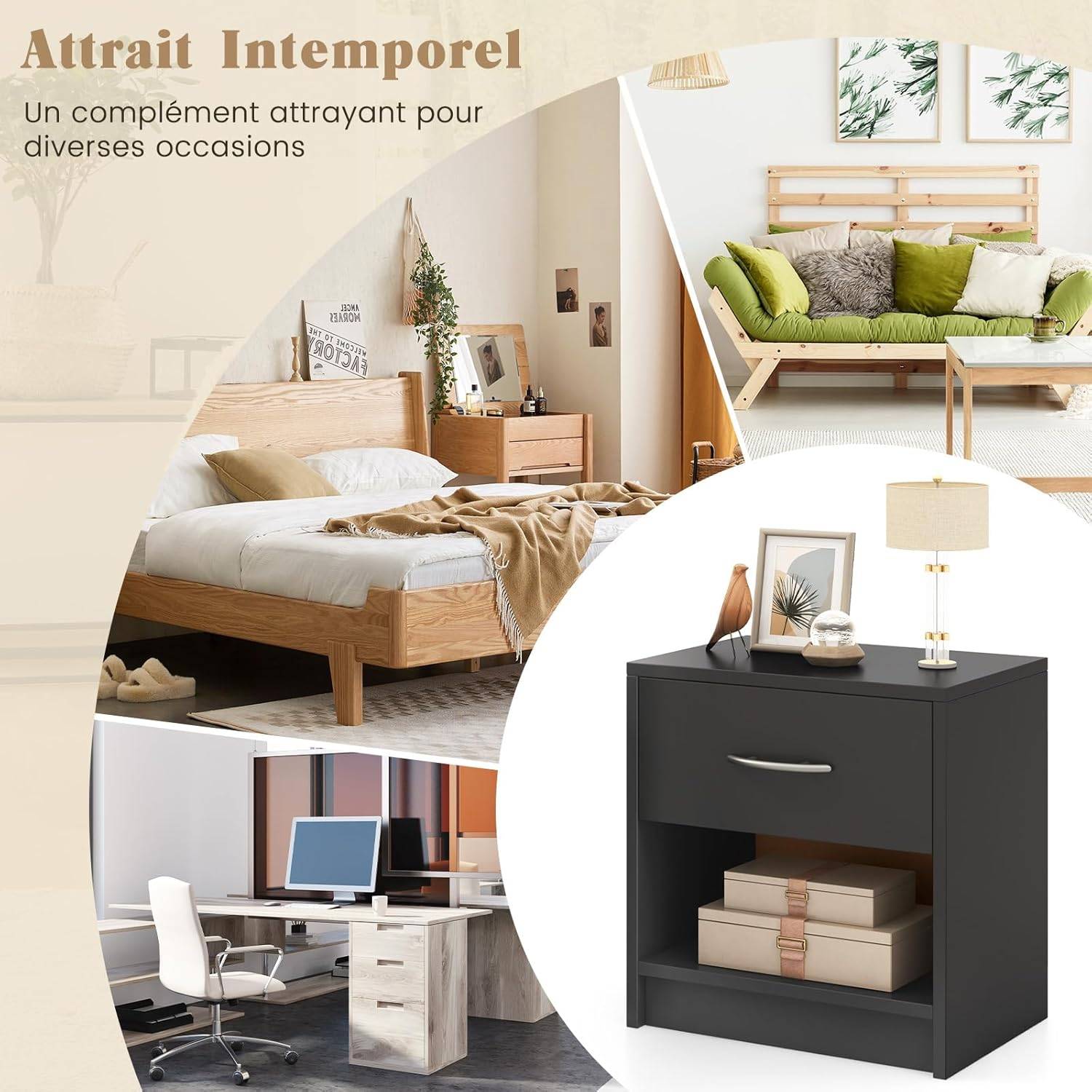 Table de Nuit avec Tiroir, Table de Chevet avec Étagère Ouverte, Chevet de Lit pour Petit Espace, Table d'Appoint Moderne (Gris,1 tiroir) - Image 7
