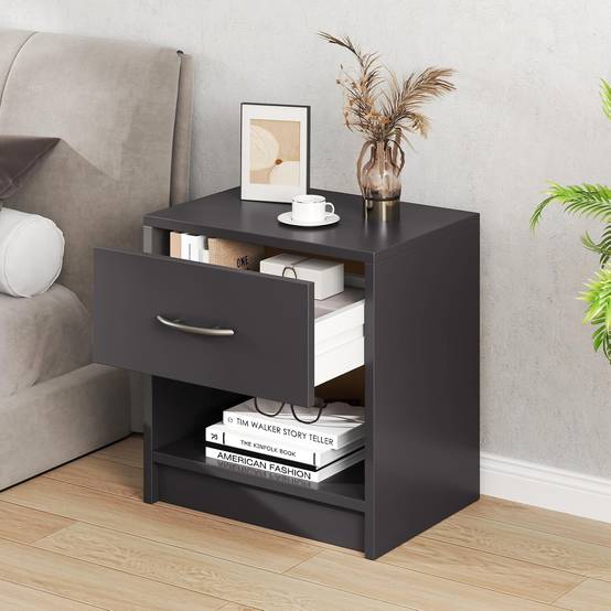 Table de Nuit avec Tiroir, Table de Chevet avec Étagère Ouverte, Chevet de Lit pour Petit Espace, Table d'Appoint Moderne (Gris,1 tiroir) - Image 8