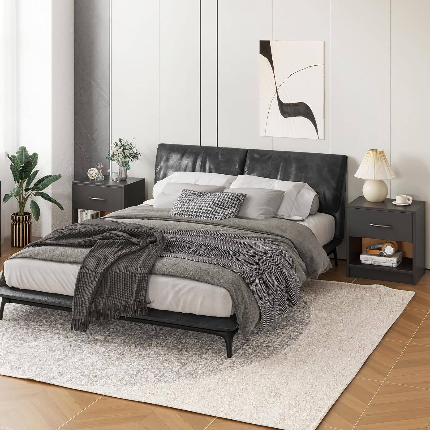 Table de Nuit avec Tiroir, Table de Chevet avec Étagère Ouverte, Chevet de Lit pour Petit Espace, Table d'Appoint Moderne (Gris,1 tiroir) - Image 9