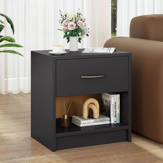 Table de Nuit avec Tiroir, Table de Chevet avec Étagère Ouverte, Chevet de Lit pour Petit Espace, Table d'Appoint Moderne (Gris,1 tiroir) - Image 4