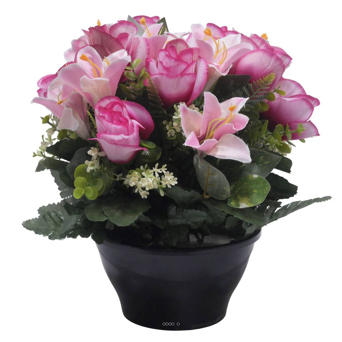 Artificielles - Vasque de Rose, Lys et mini fleurs Rose artificiels pour la toussaint - couleur: Rose 715 - Imagen 1