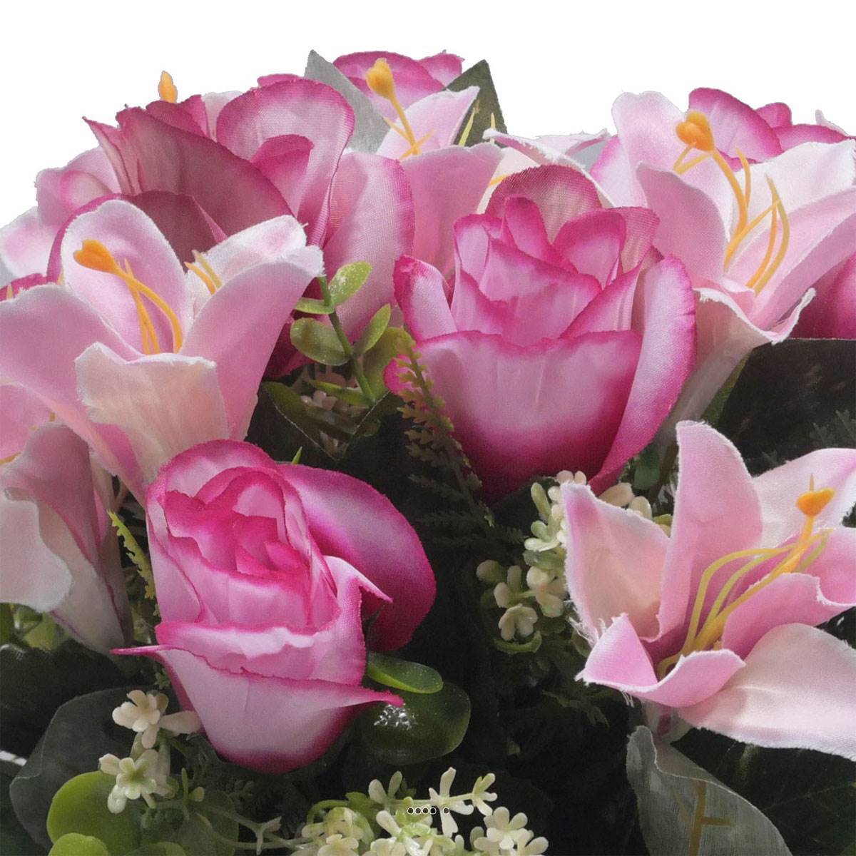 Artificielles - Vasque de Rose, Lys et mini fleurs Rose artificiels pour la toussaint - couleur: Rose 715 - Imagen 3