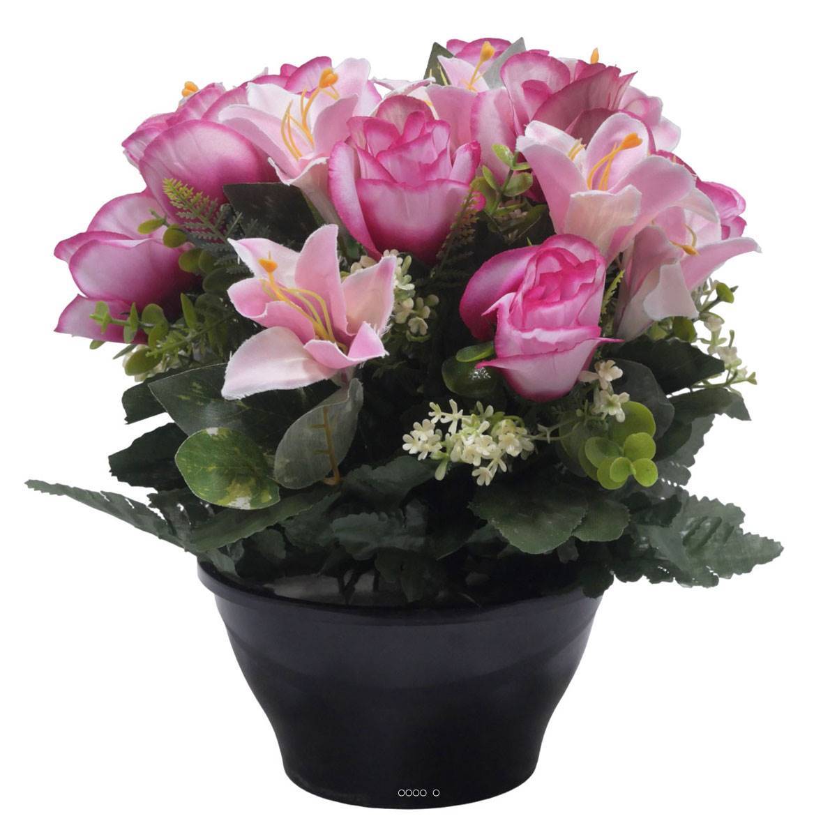 Artificielles - Vasque de Rose, Lys et mini fleurs Rose artificiels pour la toussaint - couleur: Rose 715 - Imagen 2