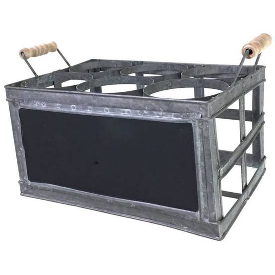 Porte-Bouteille en zinc avec ardoise 34 x 19 x 19.5 cm Chemin de campagne