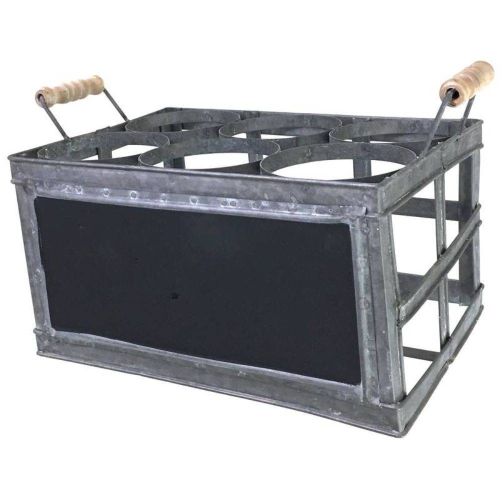 Porte-Bouteille en zinc avec ardoise 34 x 19 x 19.5 cm Chemin de campagne