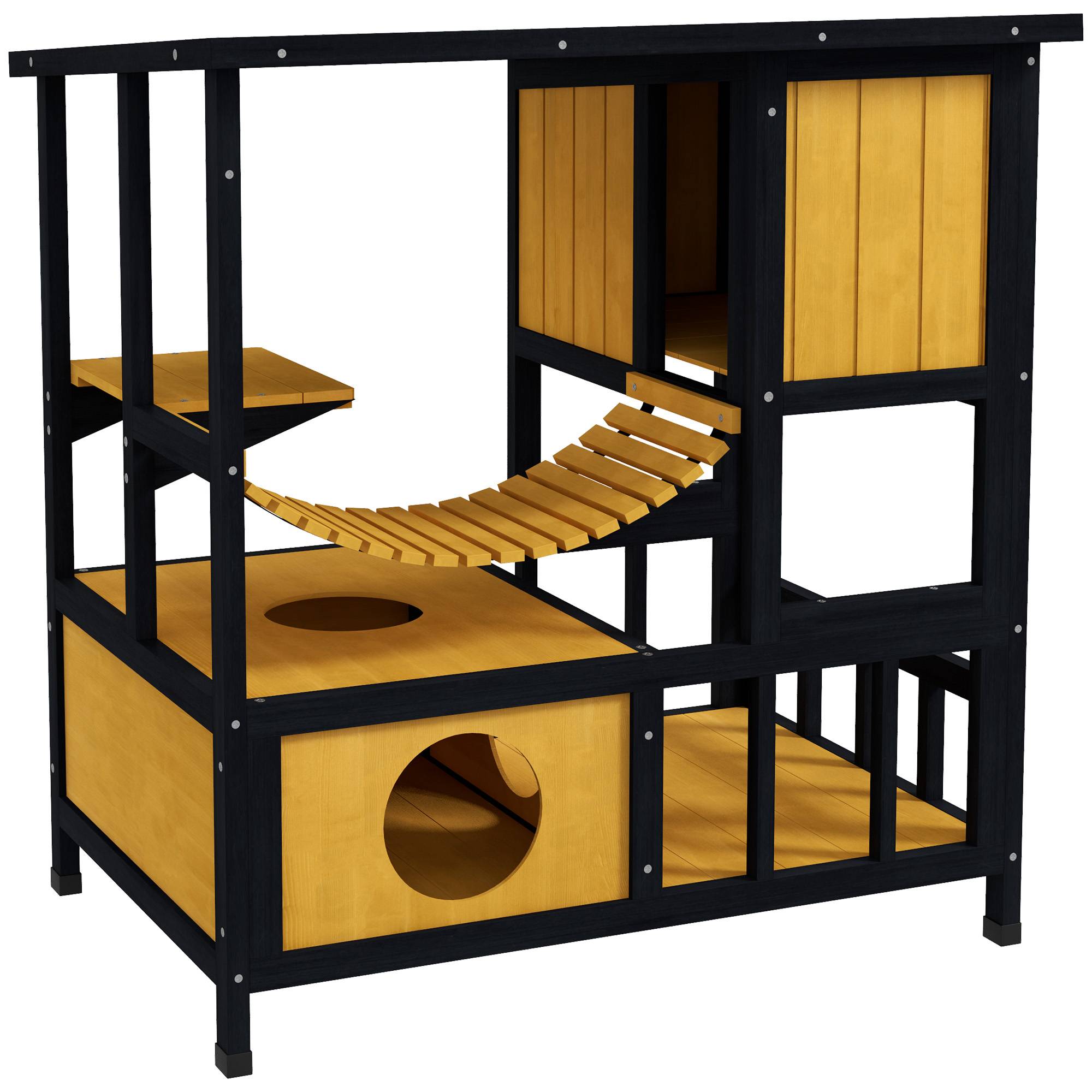 ComfortXL - Niche extérieure pour chats bois 84,5 x 60 x 88 cm vert naturel abri 2 chats avec plateforme et pont - Image 10