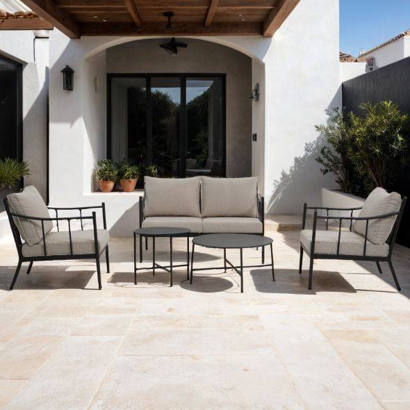 Beau Rivage - Salon de jardin NAPOLI en acier noir tissu ecru Beau Rivage - Imagen 2