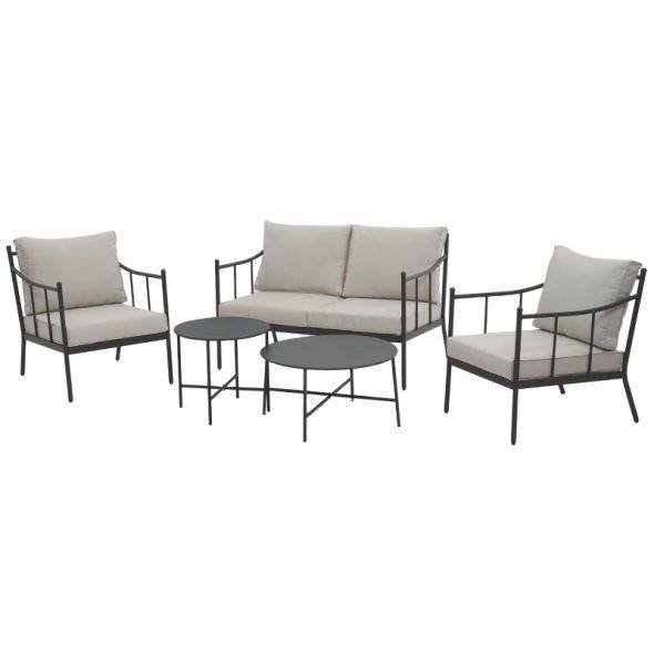 Beau Rivage - Salon de jardin NAPOLI en acier noir tissu ecru Beau Rivage - Imagen 1