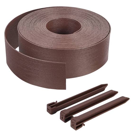 Vounot - Bordure de jardin haute flexible en PE 20m avec 12 piquets marron - hauteur 8cm - epaisseur 3mm - Image 1