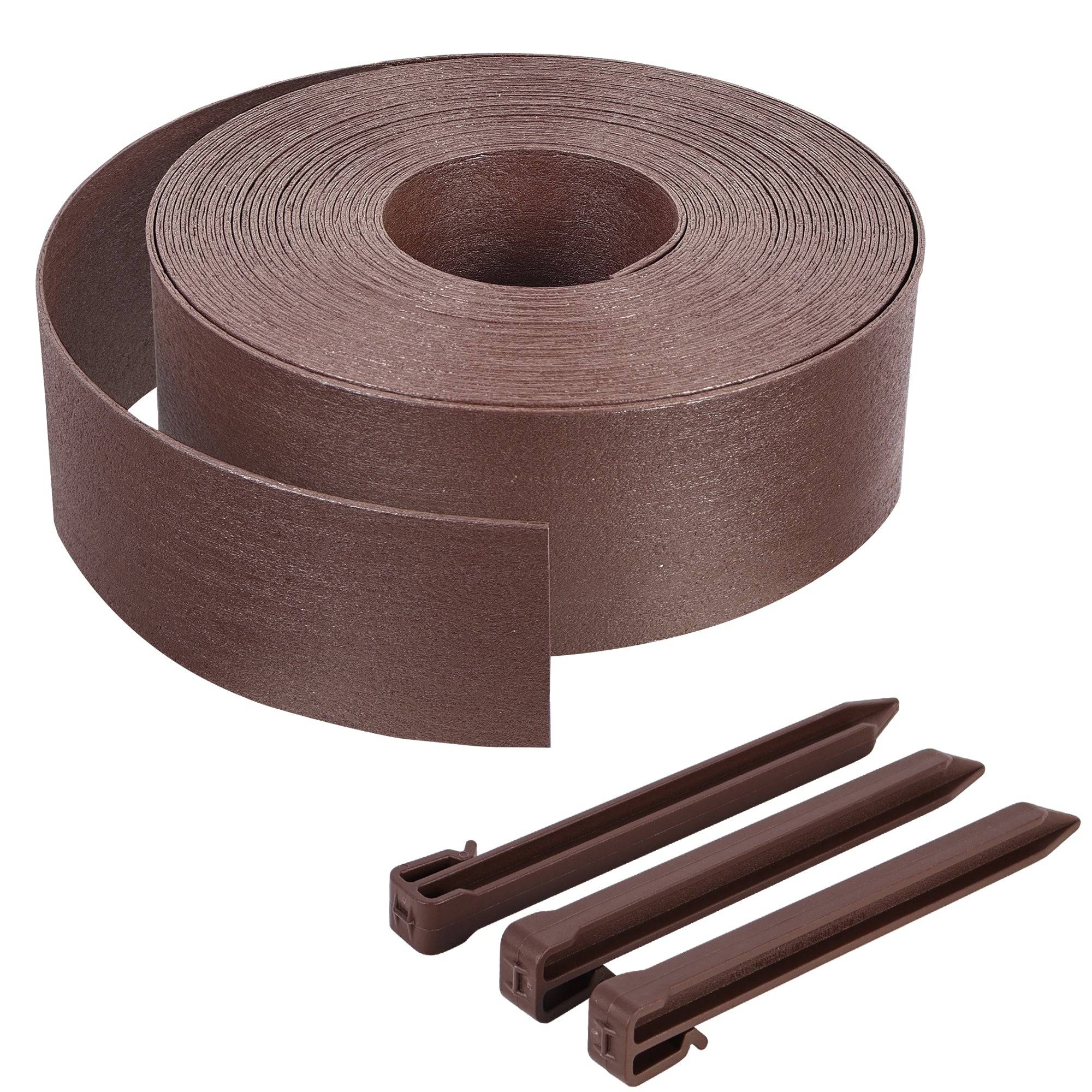 Vounot - Bordure de jardin haute flexible en PE 20m avec 12 piquets marron - hauteur 8cm - epaisseur 3mm - Image 1