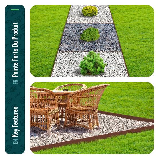 Vounot - Bordure de jardin haute flexible en PE 20m avec 12 piquets marron - hauteur 8cm - epaisseur 3mm - Image 7