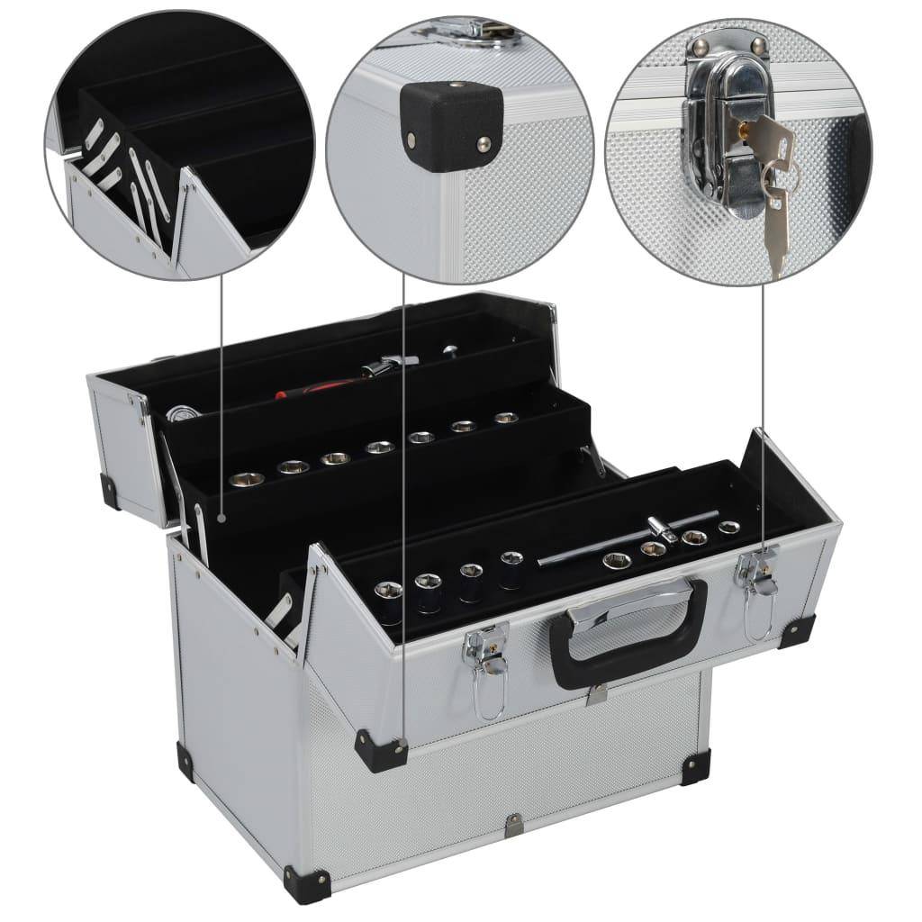 Helloshop26 - Boîte à outils valise à outils mallette à outils trolley à outils caisse à outils rangement stockage fichiers 38 x 22,5x34 cm argenté - Imagen 3