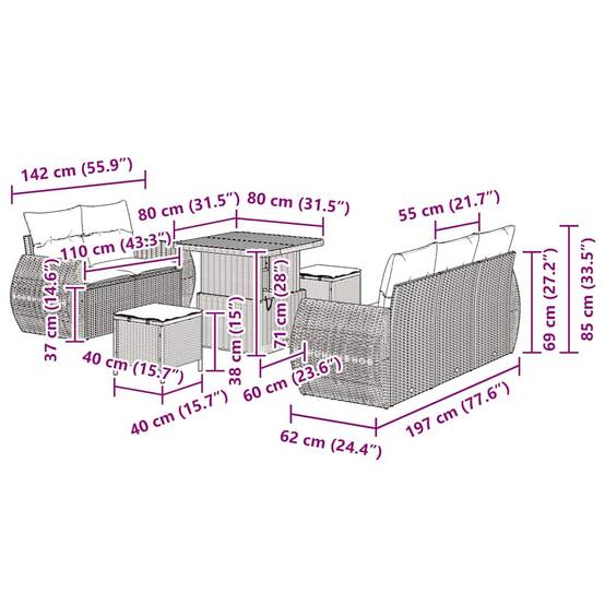 ComfortXL - Salon de Jardin Modulable 7 Places Résine Tressée et Bois d'Acacia 8 pcs avec Table Noir – ComfortXL Outdoor Living - Image 4