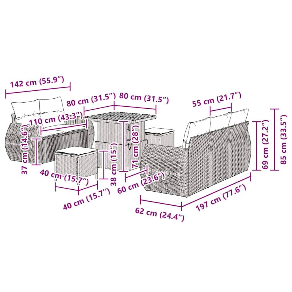 ComfortXL - Salon de Jardin Modulable 7 Places Résine Tressée et Bois d'Acacia 8 pcs avec Table Noir – ComfortXL Outdoor Living - Image 4