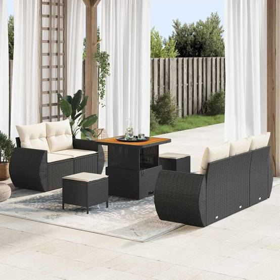 ComfortXL - Salon de Jardin Modulable 7 Places Résine Tressée et Bois d'Acacia 8 pcs avec Table Noir – ComfortXL Outdoor Living - Image 1