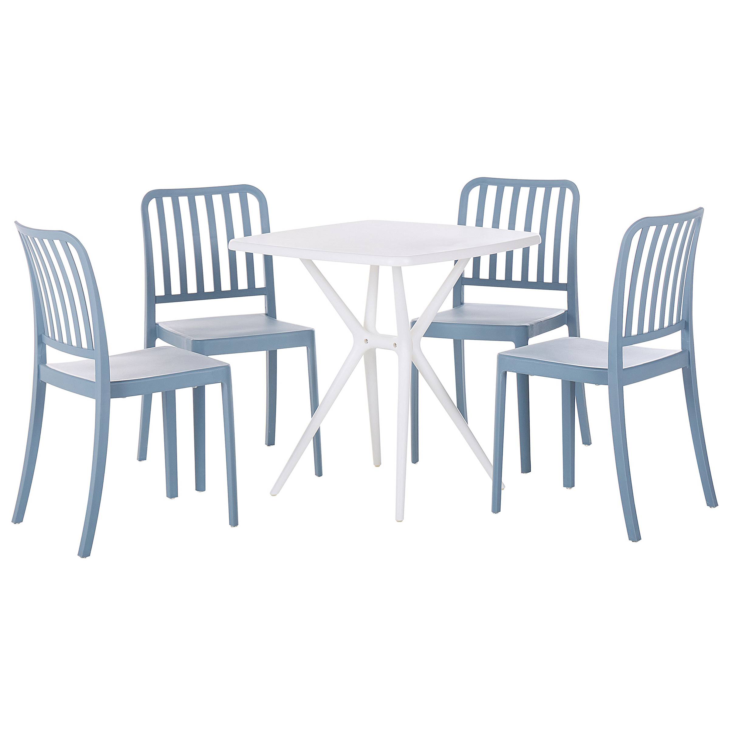 Beliani - Ensemble de salle à manger de jardin en plastique bleu et blanc 4 places table carrée chaises empilables résistant aux intempéries - Imagen 1