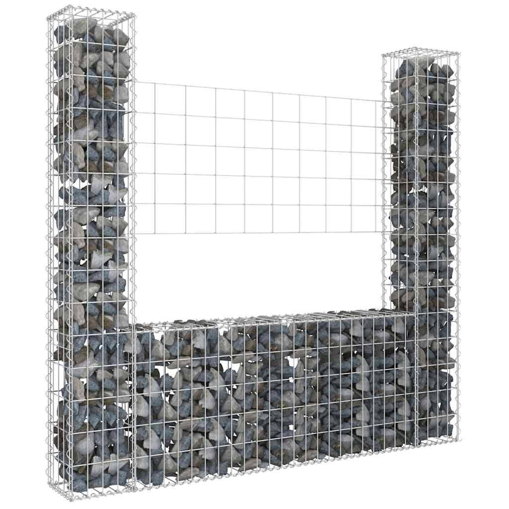 Panier de gabion en fer argenté 140 x 20 x 150 cm avec 2 poteaux - PANGIVO - Image 1