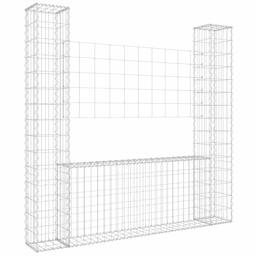 Panier de gabion en fer argenté 140 x 20 x 150 cm avec 2 poteaux - PANGIVO - Image 2