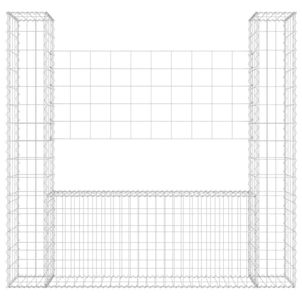 Panier de gabion en fer argenté 140 x 20 x 150 cm avec 2 poteaux - PANGIVO - Image 3