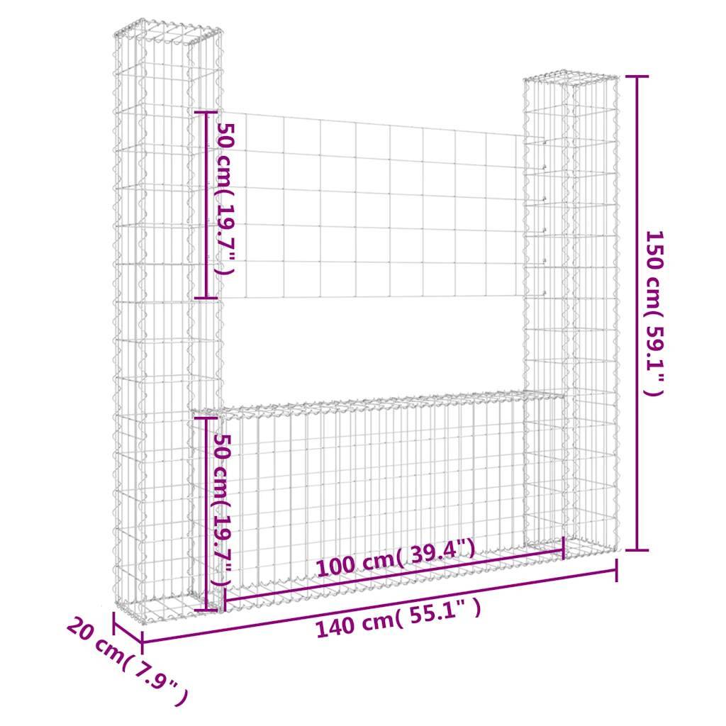 Panier de gabion en fer argenté 140 x 20 x 150 cm avec 2 poteaux - PANGIVO - Image 6