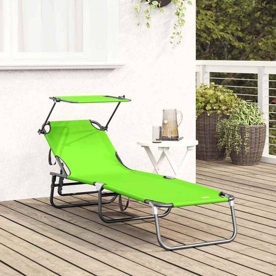 Chaise longue | Transat | Bain de soleil pliante Vert 190 x 57 x 81 cm oxford - Image 3