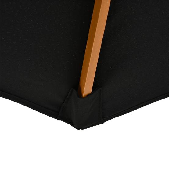 Parasol terrasse exterieur Ø300 cm, systeme poulie, toit ventile, mat bois demontable, noir - Image 10