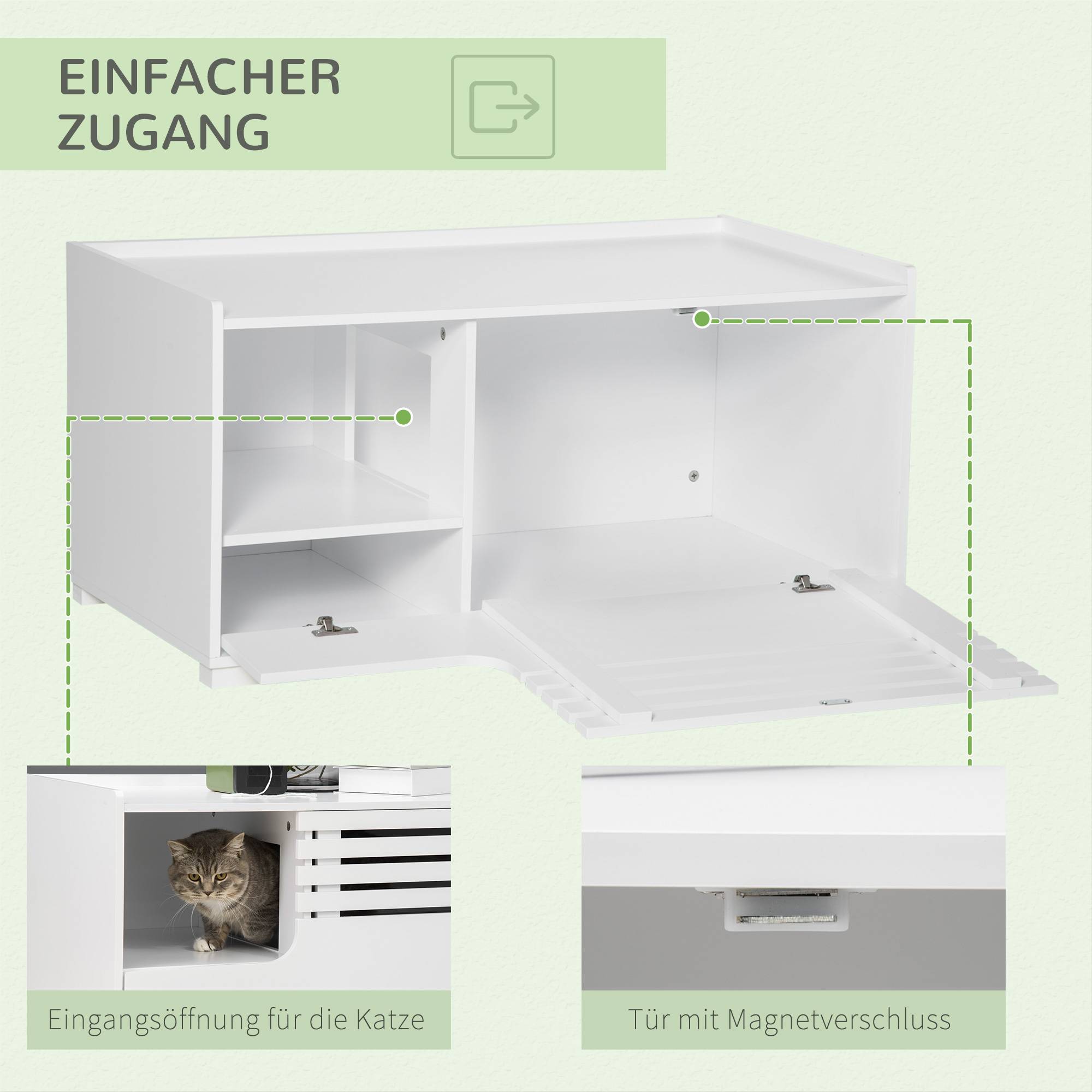 Sans Marque - Meuble pour chat à 2 étagères, design 2 en 1, porte magnétique, blanc - Image 8