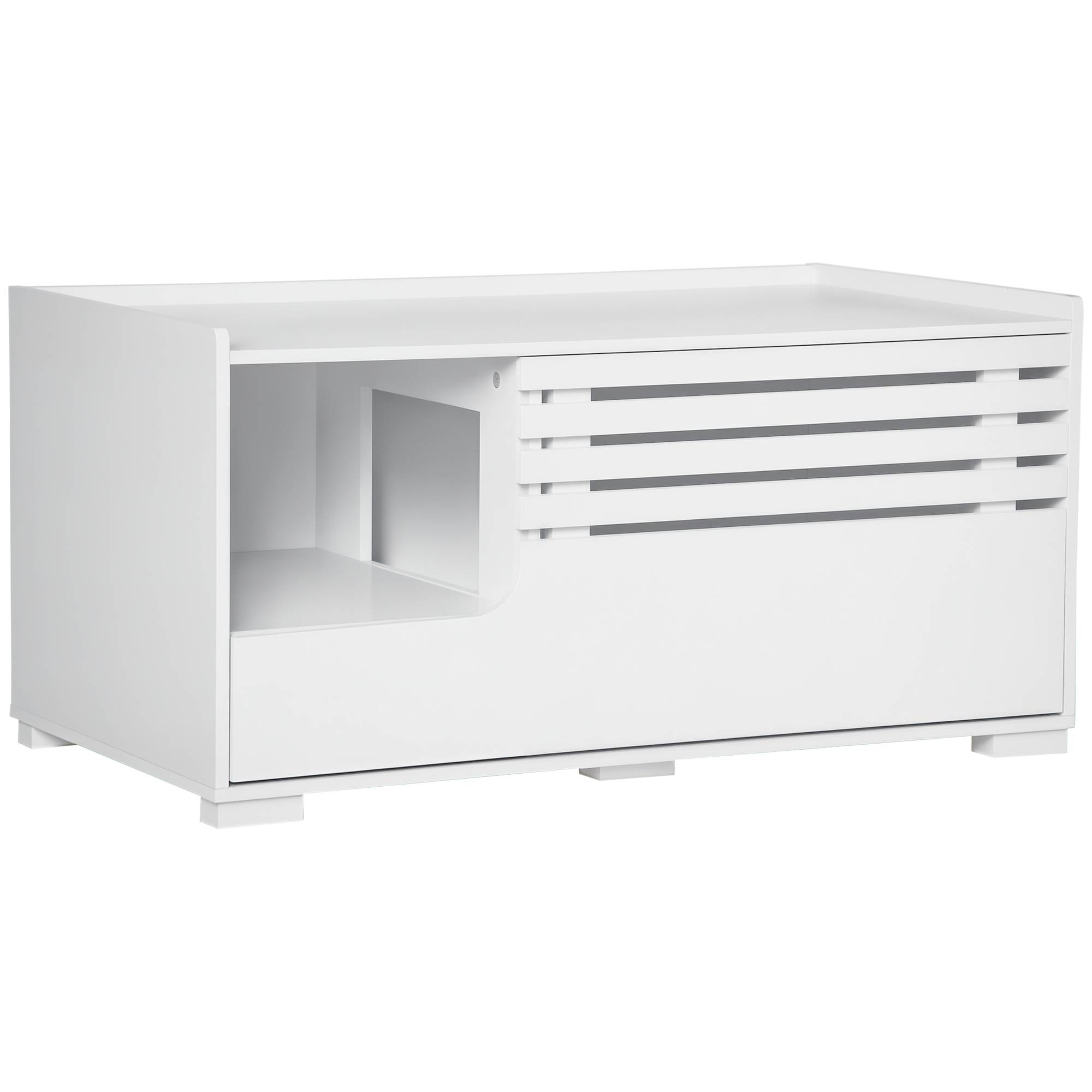 Sans Marque - Meuble pour chat à 2 étagères, design 2 en 1, porte magnétique, blanc - Image 1
