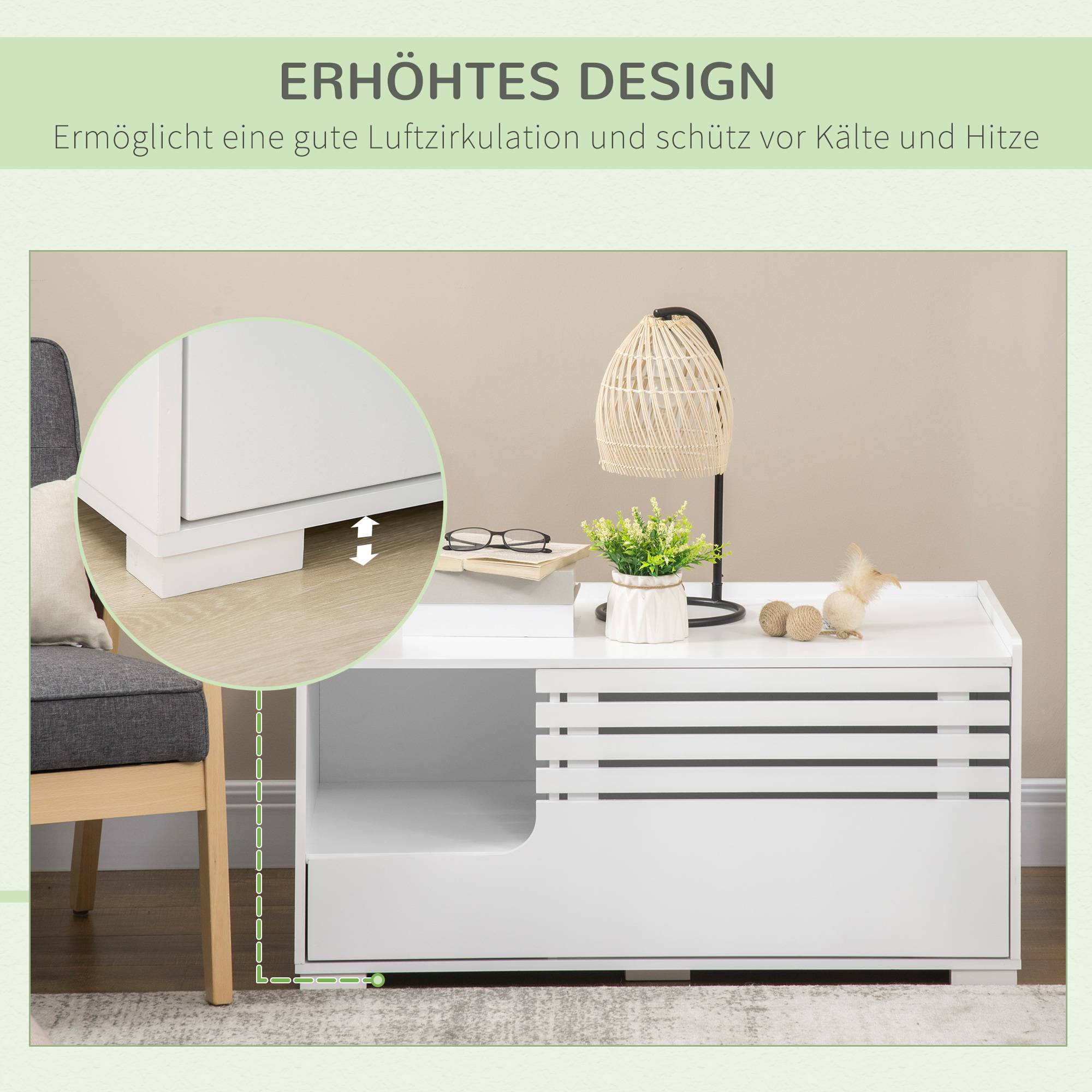 Sans Marque - Meuble pour chat à 2 étagères, design 2 en 1, porte magnétique, blanc - Image 9
