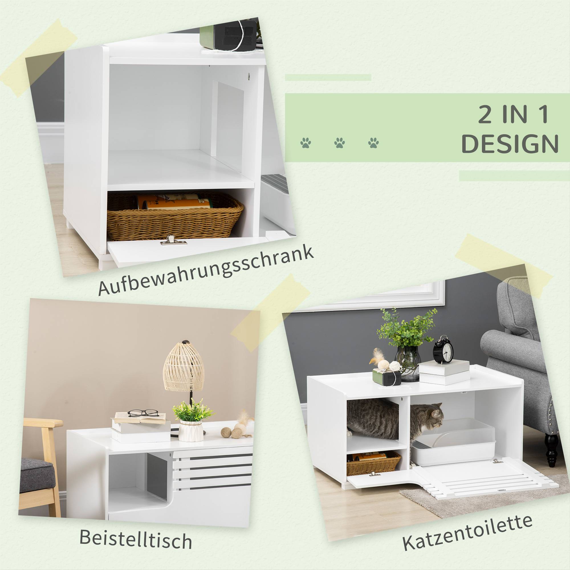 Sans Marque - Meuble pour chat à 2 étagères, design 2 en 1, porte magnétique, blanc - Image 6