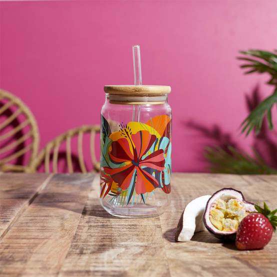 The Home Deco Factory - Verre Canette Avec Paille "Paradis Exotique" 45cl Multicolore - Image 3