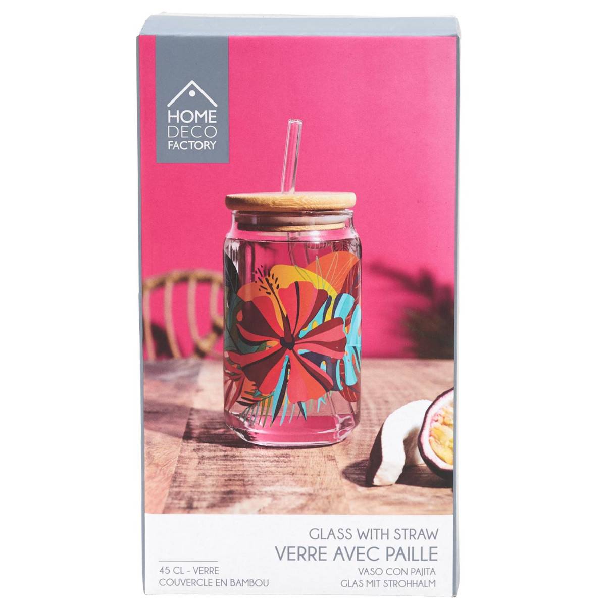 The Home Deco Factory - Verre Canette Avec Paille "Paradis Exotique" 45cl Multicolore - Image 4
