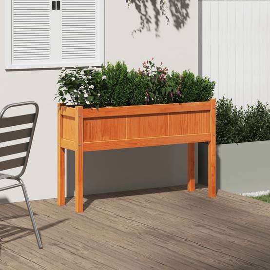 Jardinière avec pieds bois de pin massif cire marron 110 x 31 x 70 cm - PANGIVO - Image 3