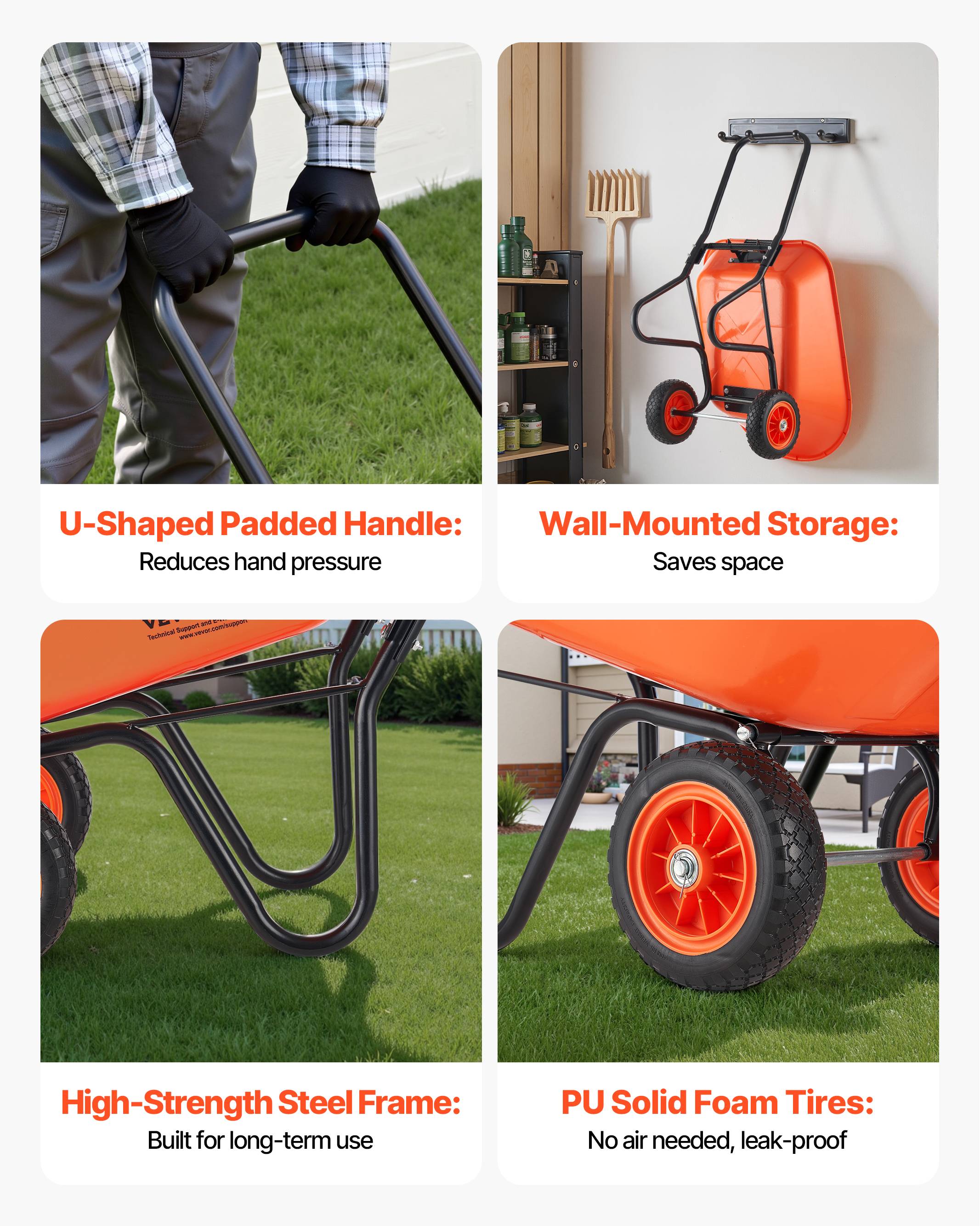 Vevor - VEVOR Brouette à 2 Roues 25,4 cm Chariot de Jardin Capacité de Charge 180 kg - Image 6